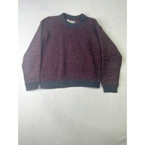 LL Bean Norwegian Sweater Mens Medium Red Grey Wool Birdseye Crewneck Vintage